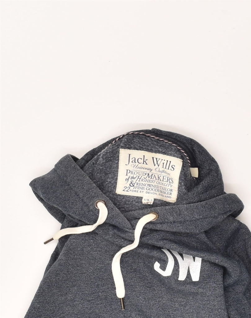 JACK WILLS Womens Graphic Hoodie Jumper UK 8 Small Navy Blue Cotton | Vintage Jack Wills | Thrift | Second-Hand Jack Wills | Used Clothing | Messina Hembry 