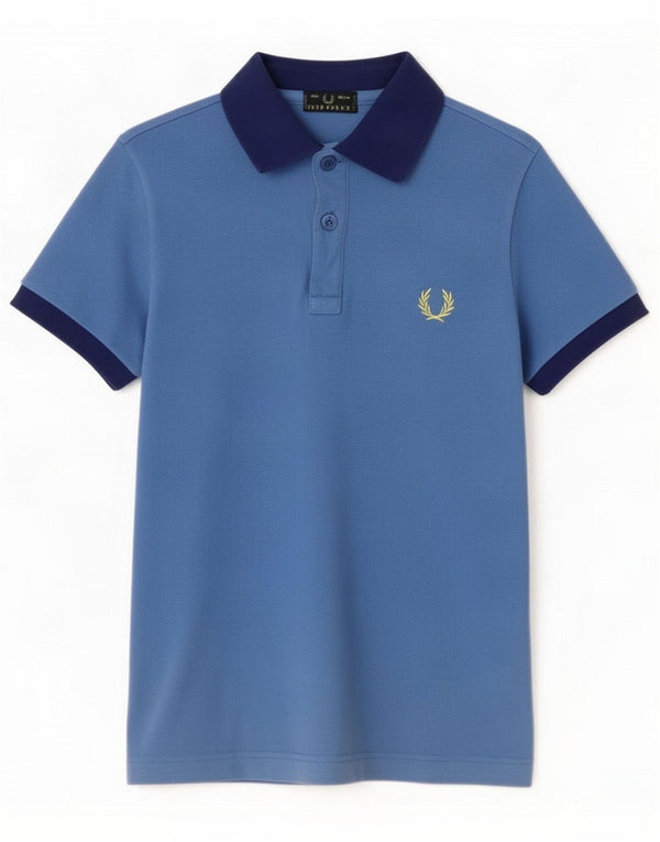 Fred Perry Boys Polo Shirt 7-8 Years Blue Colourblock Cotton