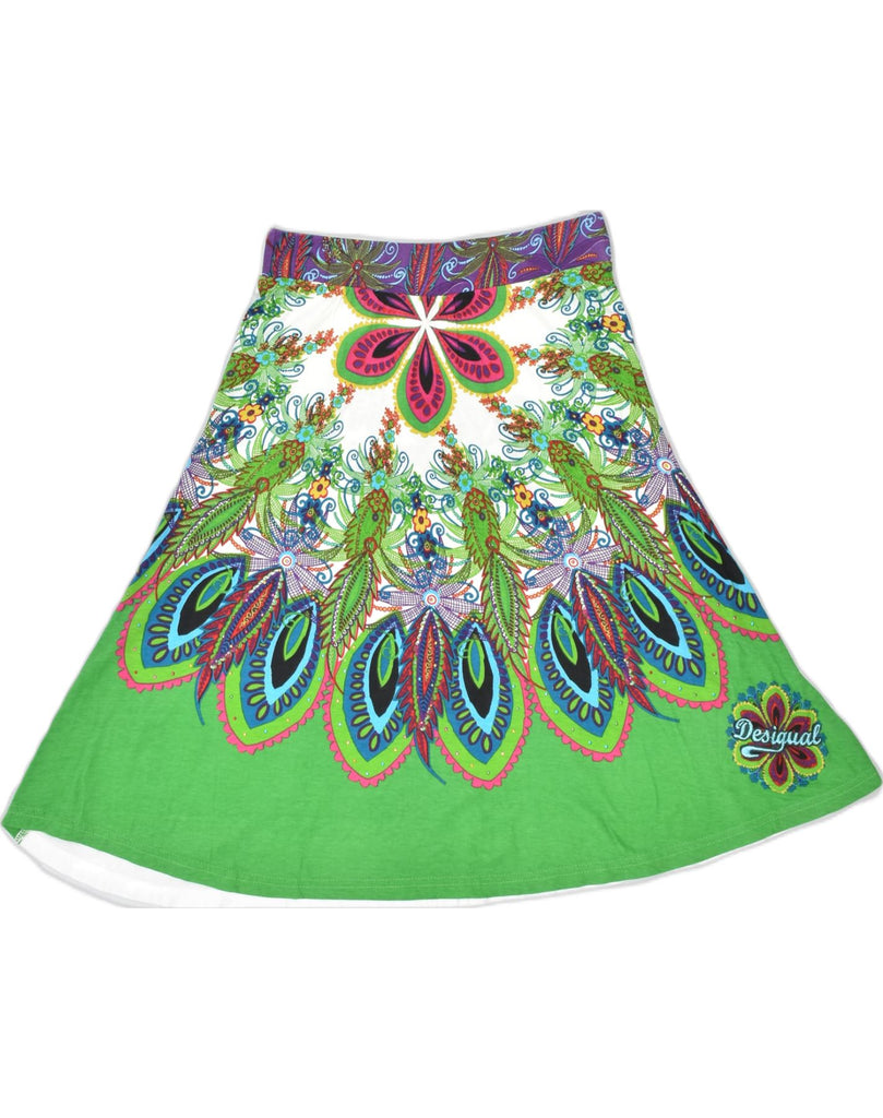 DESIGUAL Womens Graphic A-Line Skirt UK 8 Small W26  Green Floral Cotton | Vintage Desigual | Thrift | Second-Hand Desigual | Used Clothing | Messina Hembry 