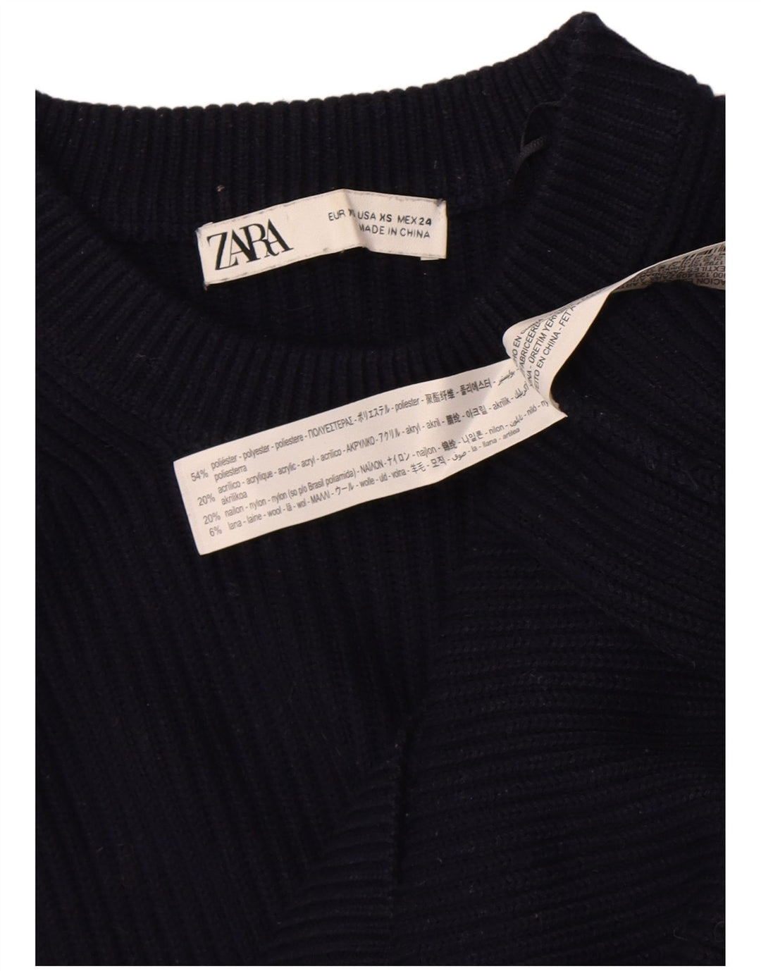 Zara Womens Oversized Crew Neck Jumper Sweater UK 6 XS Navy Blue Polyester