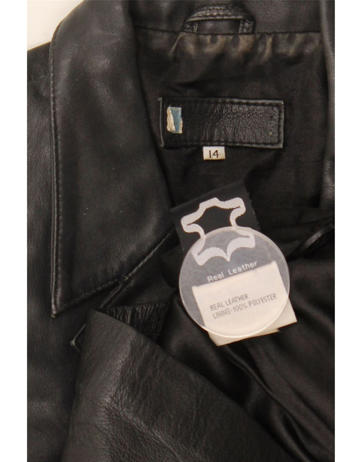 Vintage Womens 3 Button Leather Blazer Jacket UK 14 Large Black Leather