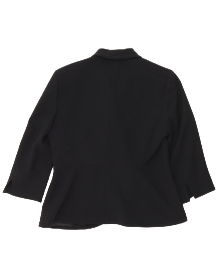 Max Mara Womens 3/4 Sleeve 1 Button Blazer Jacket UK 12 Medium Black Rayon