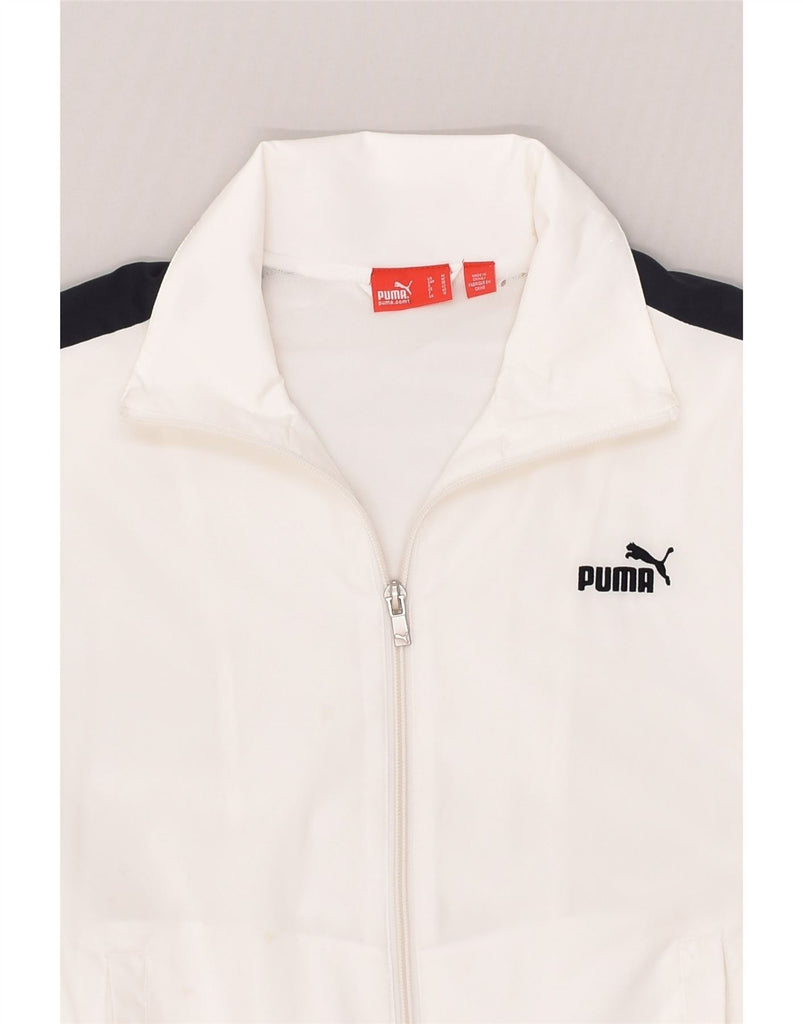 PUMA Womens Tracksuit Top Jacket UK 14 Medium White Polyester | Vintage Puma | Thrift | Second-Hand Puma | Used Clothing | Messina Hembry 