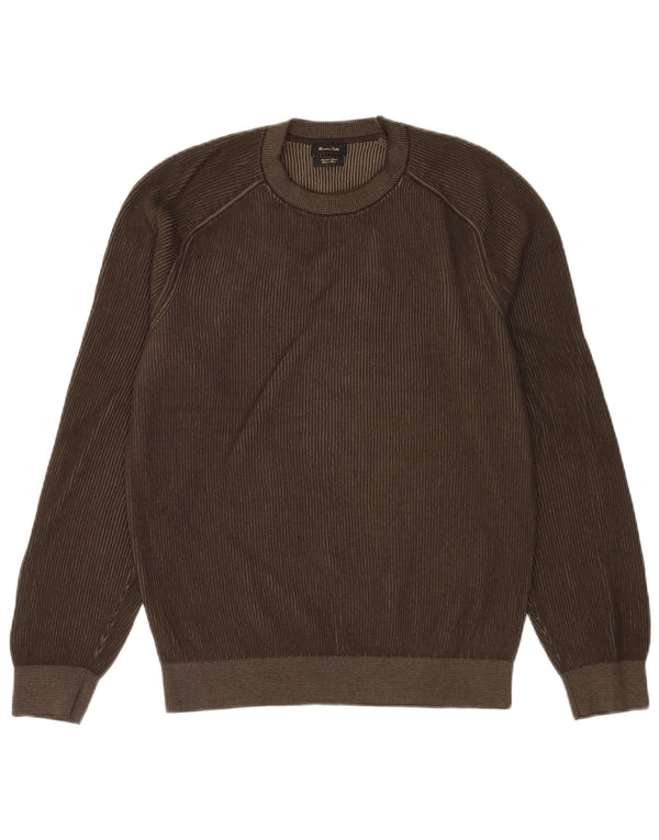 Massimo Dutti Mens Crew Neck Jumper Sweater Medium Brown Cotton