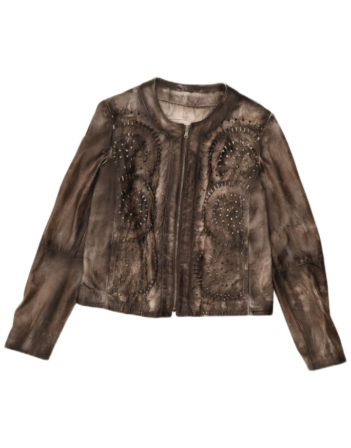 Paola Prata Womens Suede Jacket UK 14 Large Brown Leather