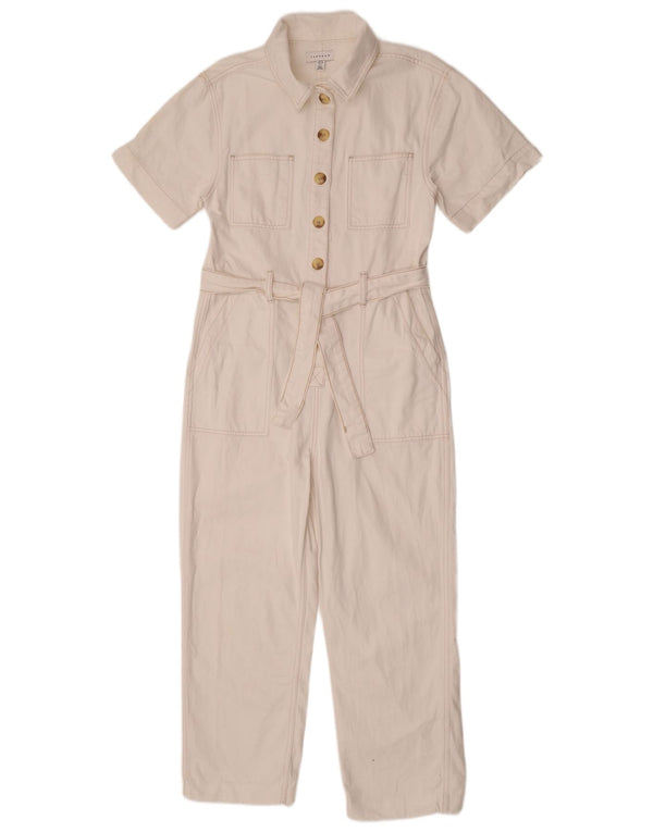 Topshop Womens Short Sleeve Jumpsuit UK 10 Small White Cotton
