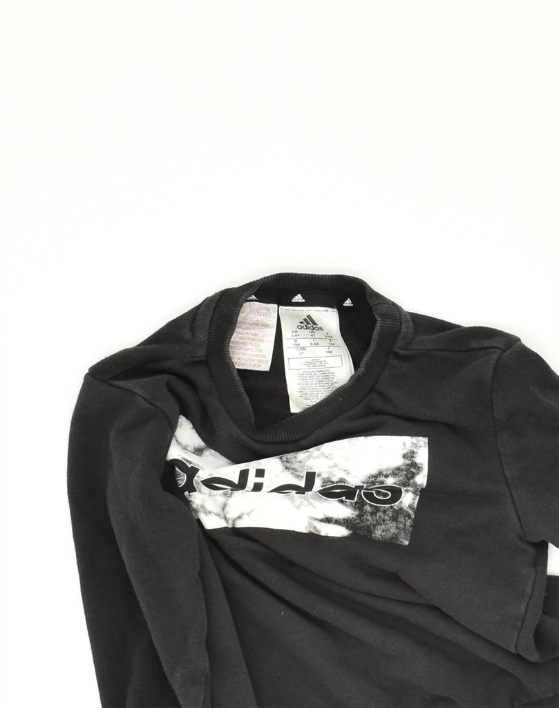 ADIDAS Boys Graphic Sweatshirt Jumper 3-4 Years Black Cotton | Vintage Adidas | Thrift | Second-Hand Adidas | Used Clothing | Messina Hembry 