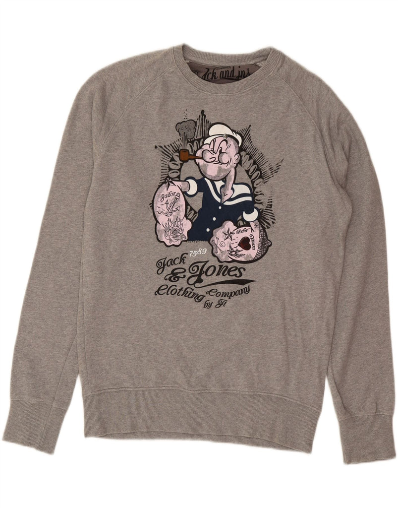 JACK & JONES Mens Popeye Graphic Sweatshirt Jumper Medium Grey Vintage Jack & Jones and Second-Hand Jack & Jones from Messina Hembry 