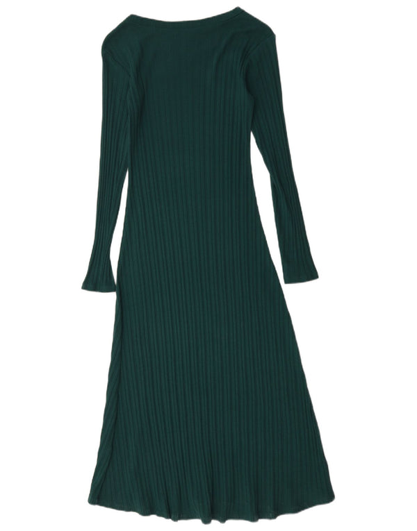 Zara Womens Long Sleeve Maxi Dress UK 12 Medium Green Cotton