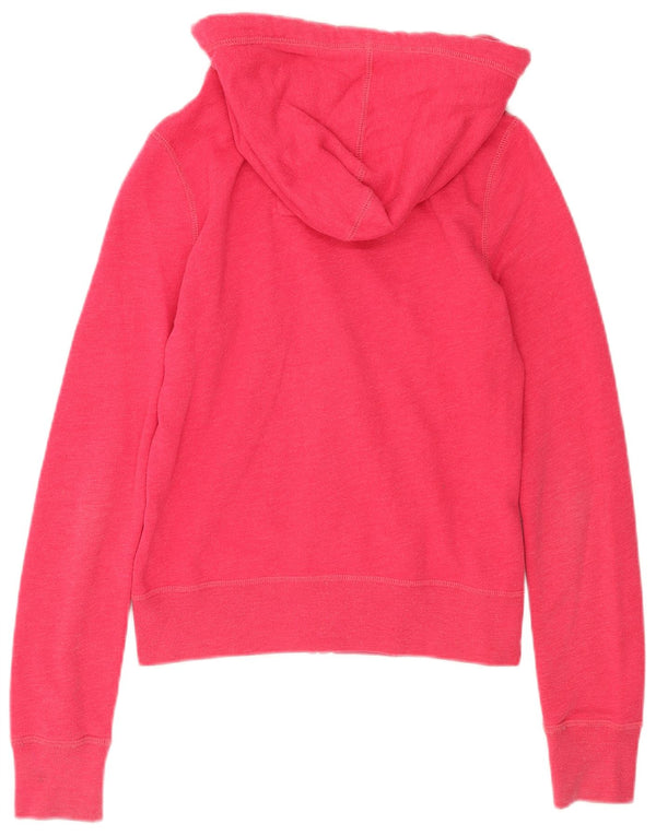 Hollister Womens Graphic Zip Hoodie Sweater UK 14 Medium Pink Cotton