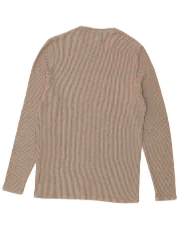 Zara Mens Top Long Sleeve Medium Beige Cotton