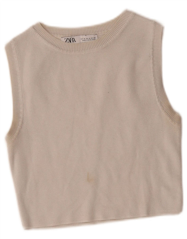 Zara Womens Crop Vest Top UK 12 Medium Off White
