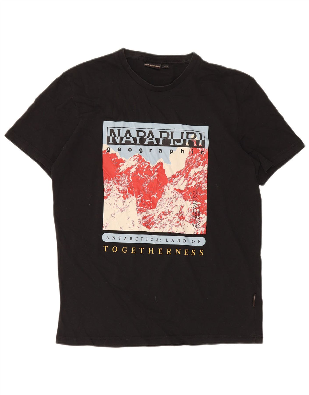 Napapijri Mens Graphic T-Shirt Top Medium Black Cotton