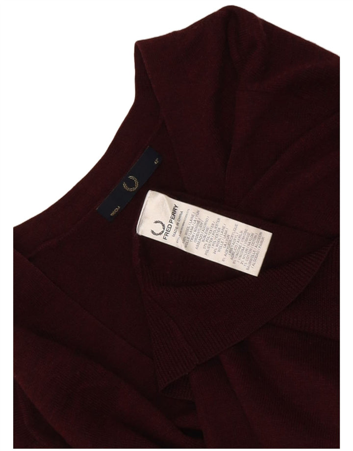 Fred Perry Mens Cardigan Sweater Medium Burgundy Wool