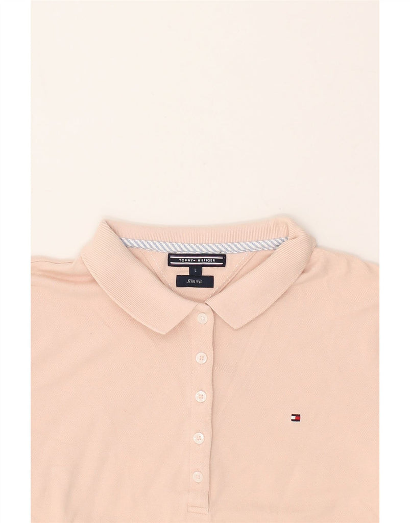 TOMMY HILFIGER Womens Slim Fit Polo Shirt UK 14 Large Pink Cotton | Vintage Tommy Hilfiger | Thrift | Second-Hand Tommy Hilfiger | Used Clothing | Messina Hembry 