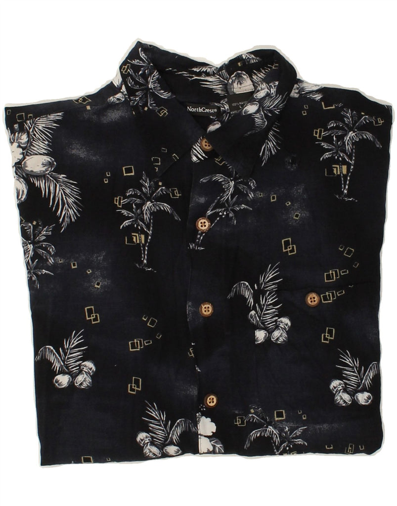 VINTAGE Mens Short Sleeve Shirt Large Black Floral Rayon | Vintage Vintage | Thrift | Second-Hand Vintage | Used Clothing | Messina Hembry 