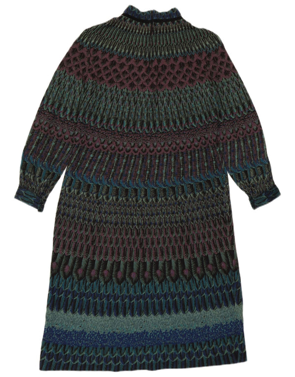 Giovannozzi Womens 3/4 Sleeve Jumper Dress UK 12 Medium Green Geometric