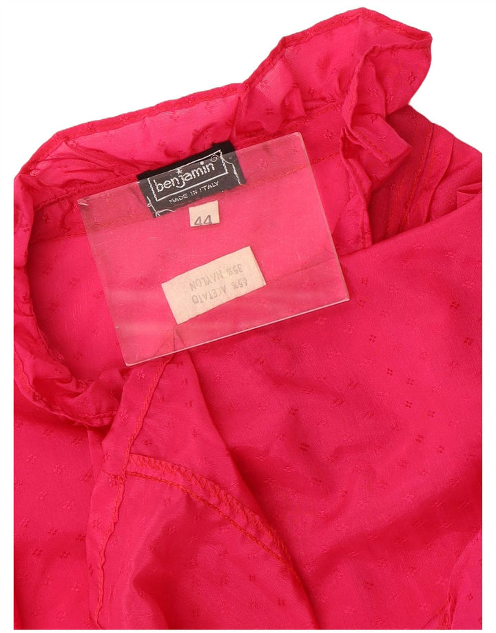Vintage Womens Ruffle Front Shirt Blouse IT 44 Medium Pink Acetate