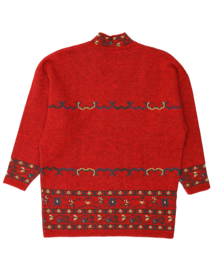 Vintage Womens V-Neck Jumper Sweater IT 42 Medium Red Fair Isle Wool