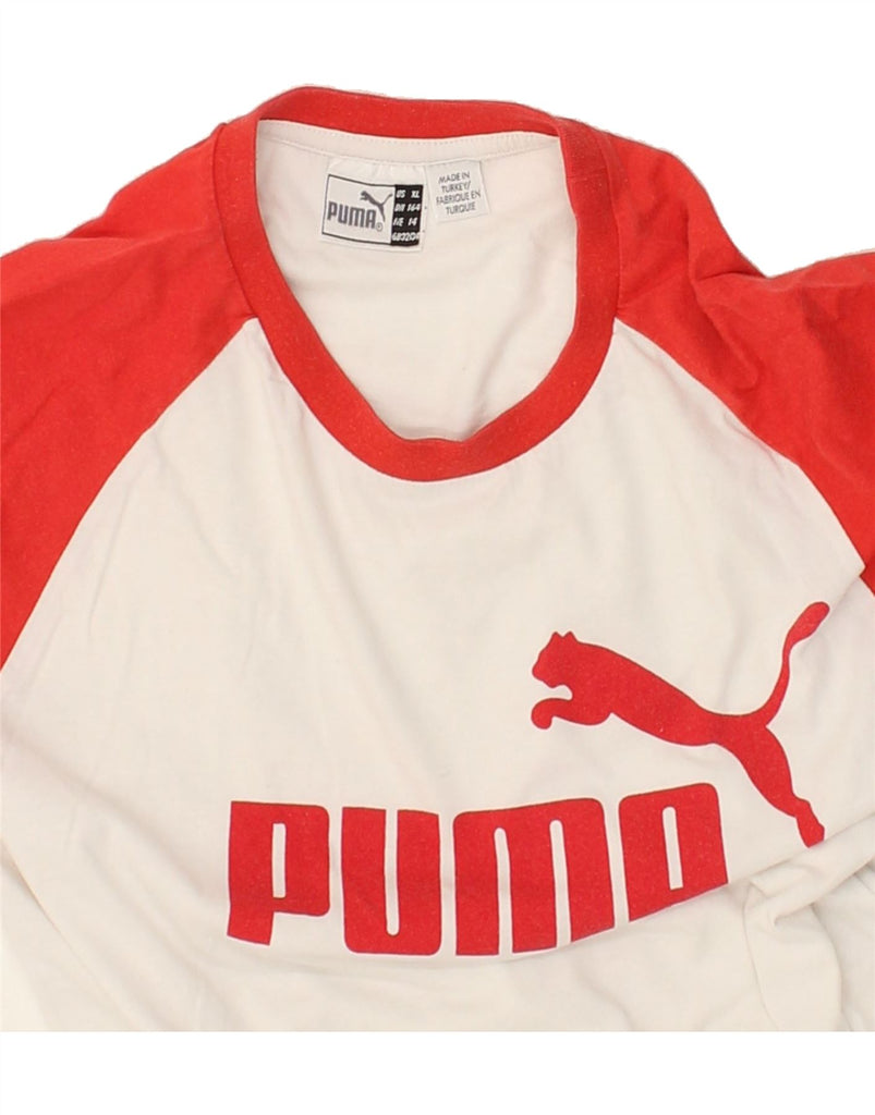 PUMA Boys Graphic T-Shirt Top 13-14 Years White Colourblock Cotton | Vintage Puma | Thrift | Second-Hand Puma | Used Clothing | Messina Hembry 