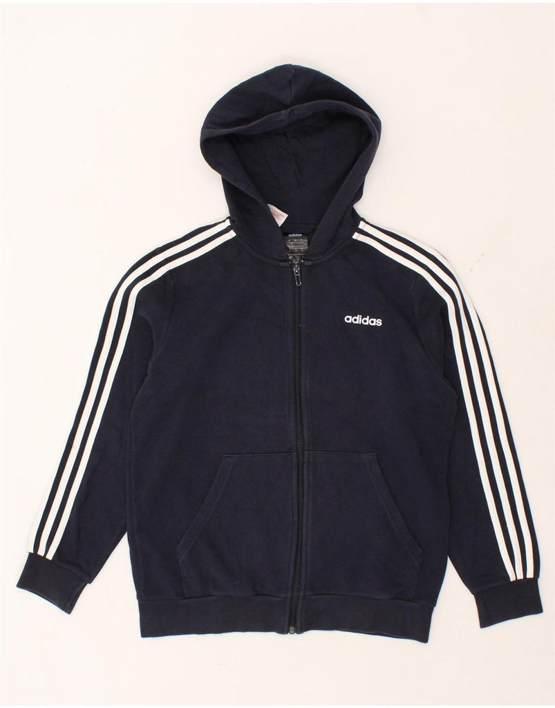 ADIDAS Boys Graphic Zip Hoodie Sweater 13-14 Years Navy Blue Cotton | Vintage Adidas | Thrift | Second-Hand Adidas | Used Clothing | Messina Hembry 