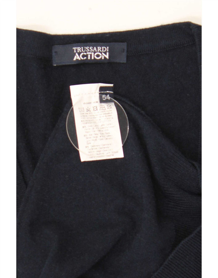 Trussardi Mens Cardigan Sweater IT 54 XL Navy Blue Wool