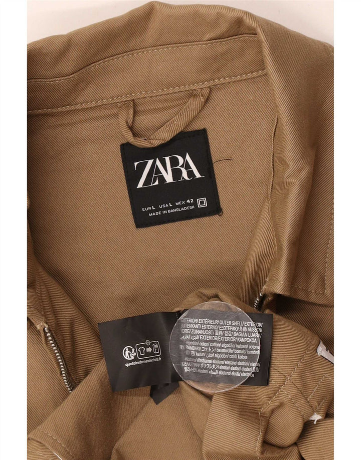 Zara Mens Utility Jacket UK 40 Large Beige Cotton