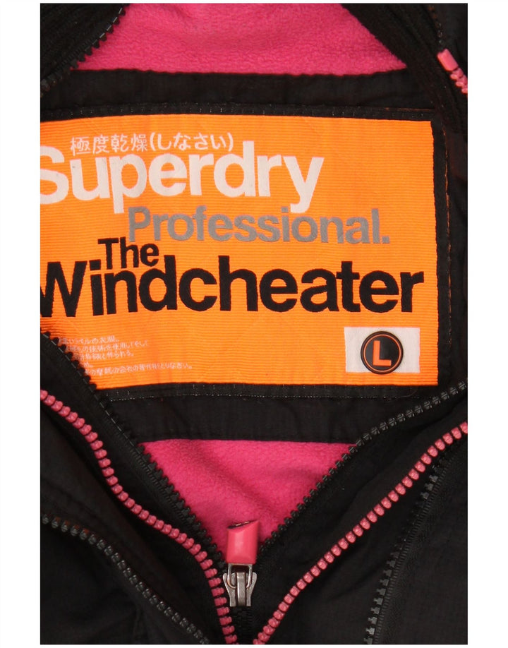 Superdry Womens The Windcheater Hooded Windbreaker Jacket UK 16 Large Black