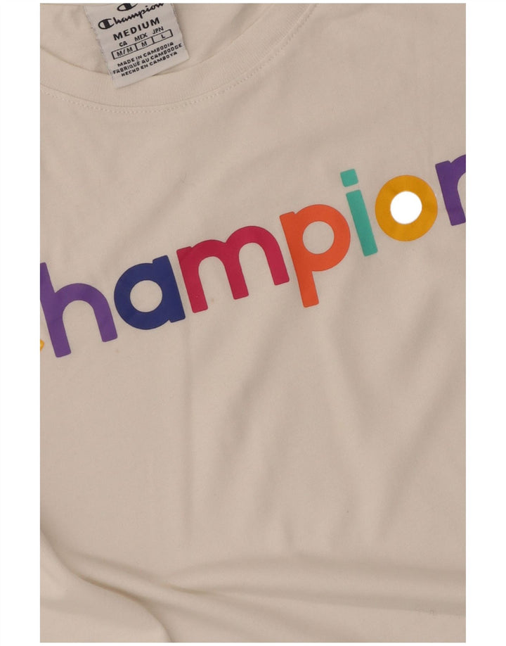 Champion Womens Graphic T-Shirt Top UK 12 Medium White Striped