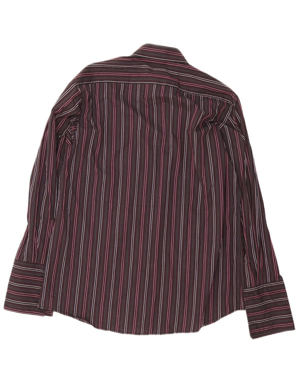 Pierre Cardin Mens Formal Shirt Size 42 16 1/2 Large Burgundy Striped