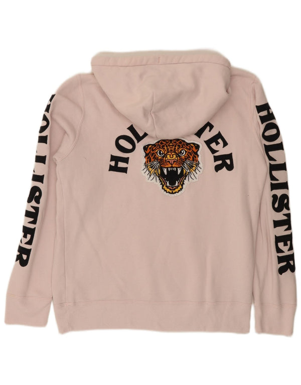 Hollister Mens Graphic Hoodie Jumper Medium Pink Cotton