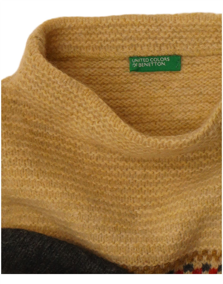 Benetton Womens Turtle Neck Jumper Sweater UK 16 Large Grey Colourblock
