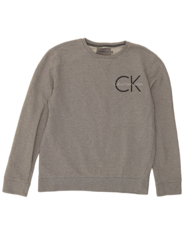 Calvin Klein Jeans Mens Graphic Sweatshirt Jumper Large Grey Cotton