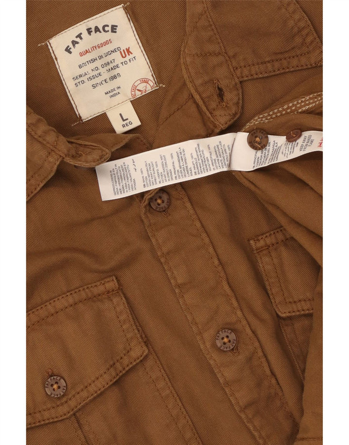 FAT FACE Mens Flannel Shirt Large Brown Cotton