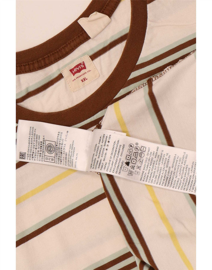 Levi's Mens T-Shirt Top 2XL Off White Striped Cotton