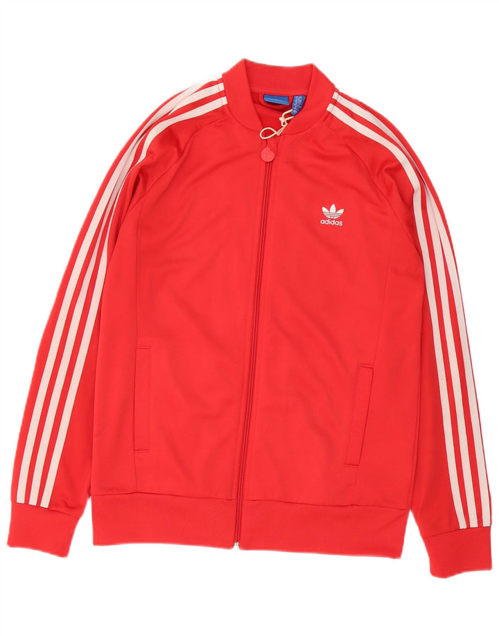 Adidas Boys Tracksuit Top Jacket 13-14 Years Red Polyester Sports