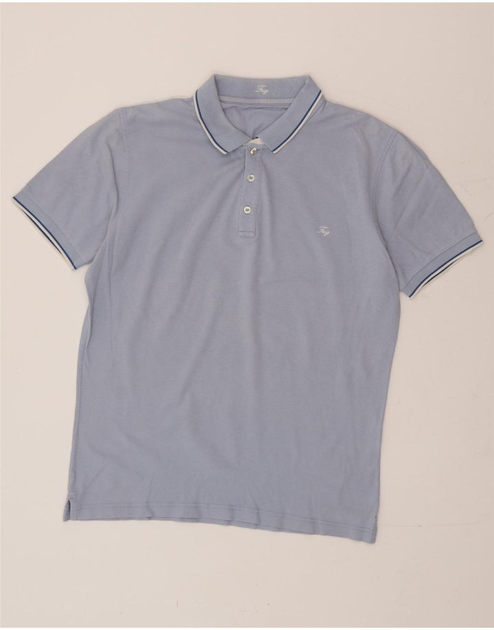 FAY Mens Polo Shirt XL Blue Striped