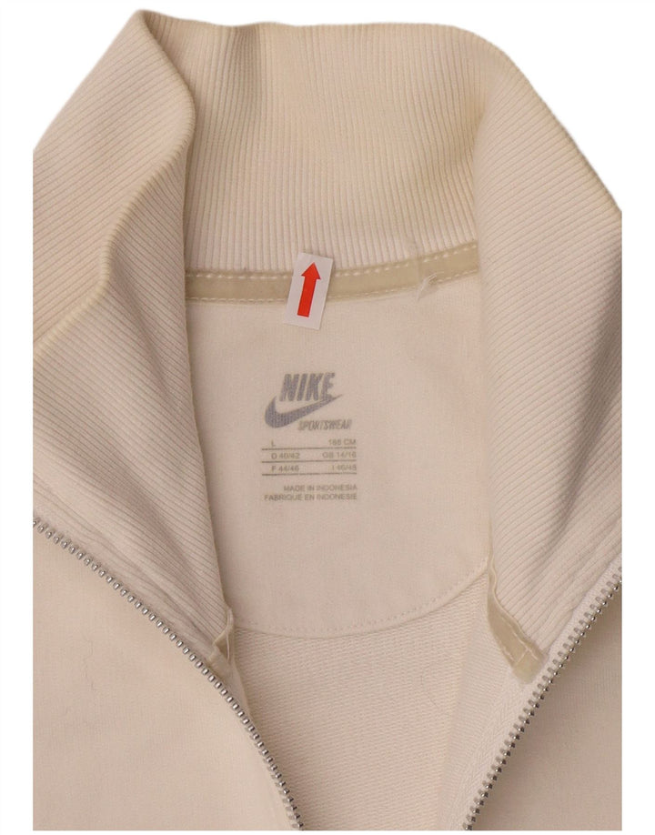 NIKE Womens Tracksuit Top Jacket UK 14/16 Large White Cotton
