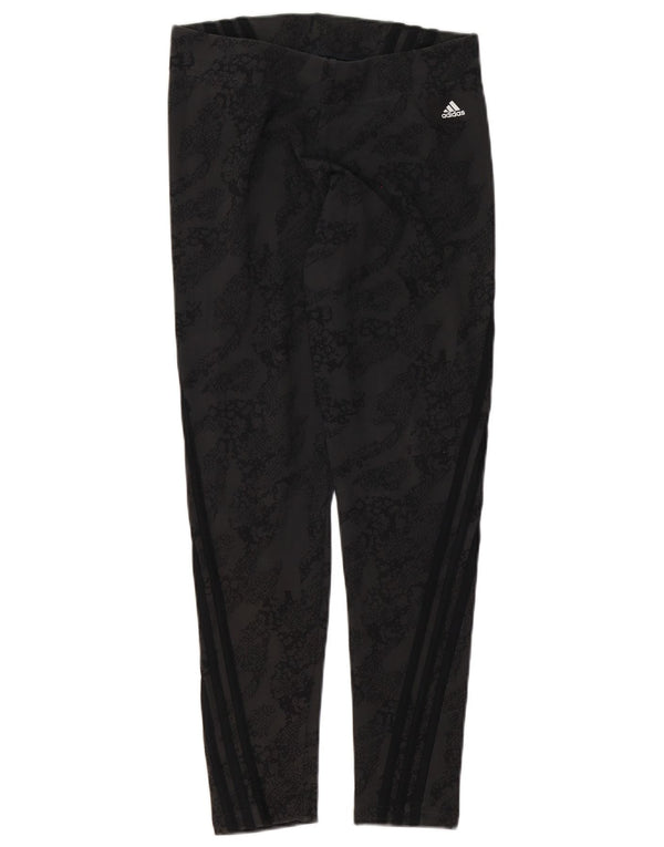 Adidas Womens Leggings UK 12/14 Medium Black Animal Print Cotton