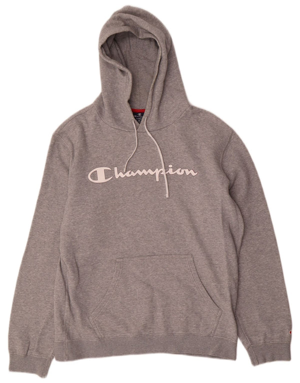Champion Mens Graphic Hoodie Jumper Large Grey Flecked Cotton