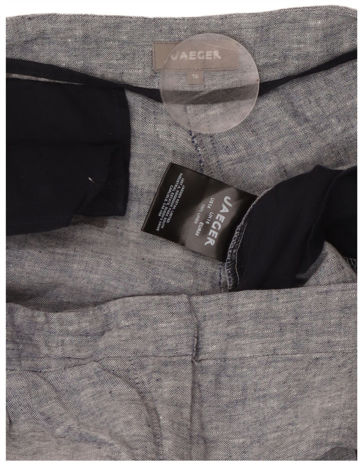 JAEGER Womens Straight Cropped Trousers UK 16 Large W36 L25 Blue Linen