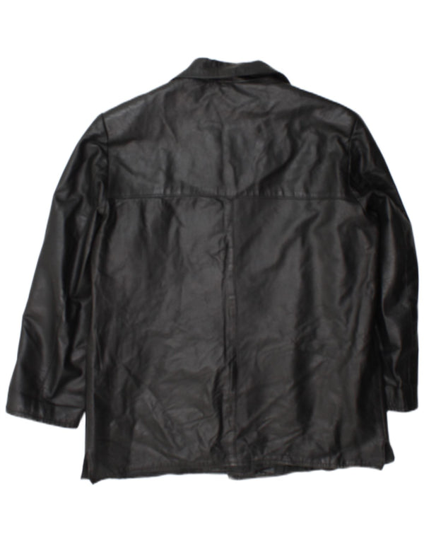 Vintage Womens 3 Button Leather Blazer Jacket UK 18 XL Black Leather