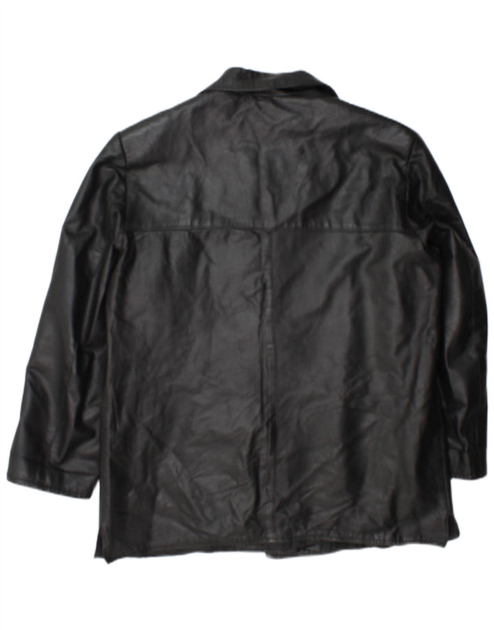 Vintage Womens 3 Button Leather Blazer Jacket UK 18 XL Black Leather