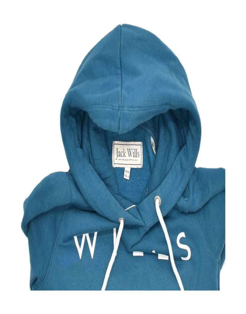 JACK WILLS Womens Graphic Hoodie Jumper UK 8 Small Blue Cotton | Vintage | Thrift | Second-Hand | Used Clothing | Messina Hembry 