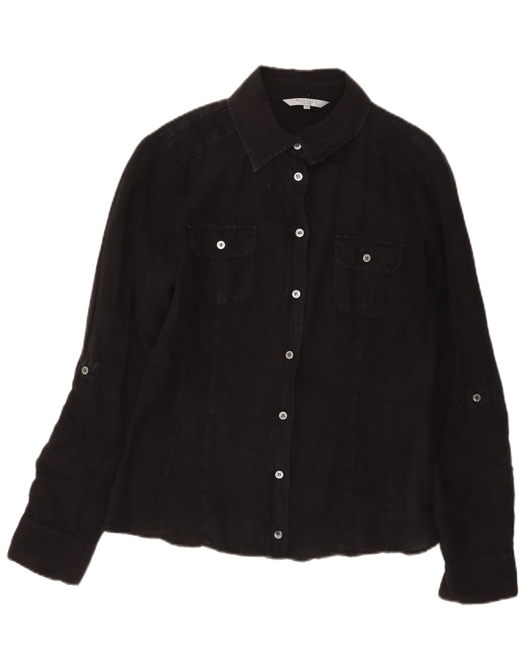 Marella Womens Shirt UK 12 Medium Black Linen