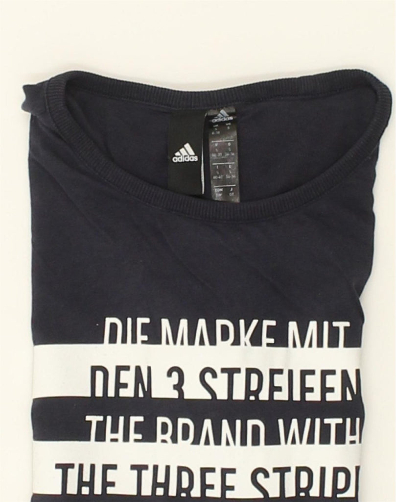 ADIDAS Womens Graphic T-Shirt Top UK 8/10 Small Navy Blue Cotton | Vintage Adidas | Thrift | Second-Hand Adidas | Used Clothing | Messina Hembry 