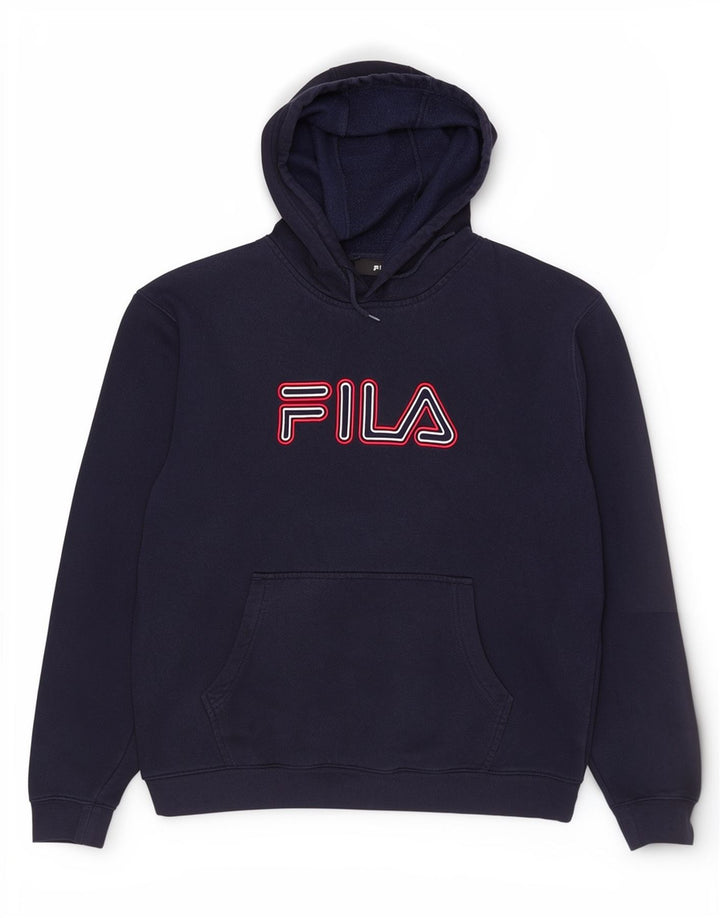 Fila Mens Graphic Hoodie Jumper Medium Navy Blue Cotton