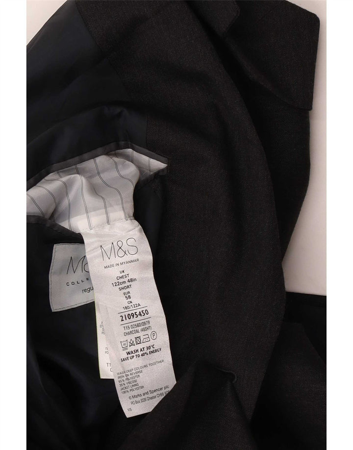 Marks & Spencer Mens 2 Button Blazer Jacket UK 48 XL Grey Polyester