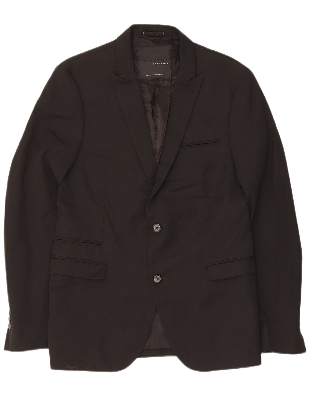 Zara Mens 2 Button Blazer Jacket EU 50 Medium Black Polyester