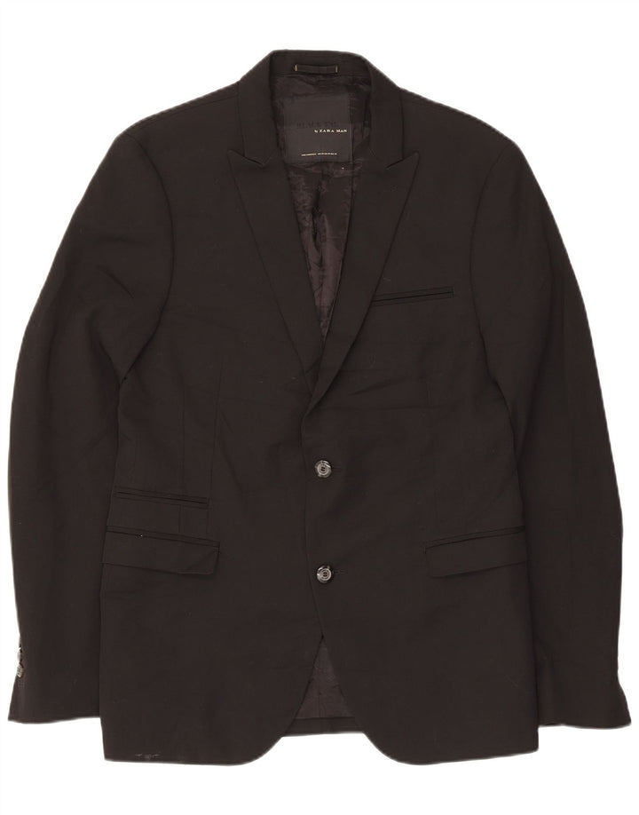 Zara Mens 2 Button Blazer Jacket EU 50 Medium Black Polyester